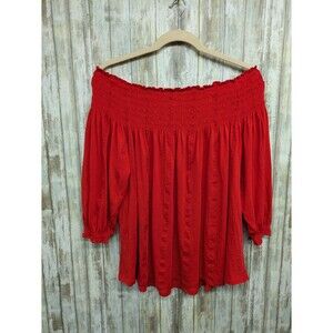 Lauren Ralph Lauren Women's Red Off Shoulder Top Boho Cottagecore Smock Flowy 2X
